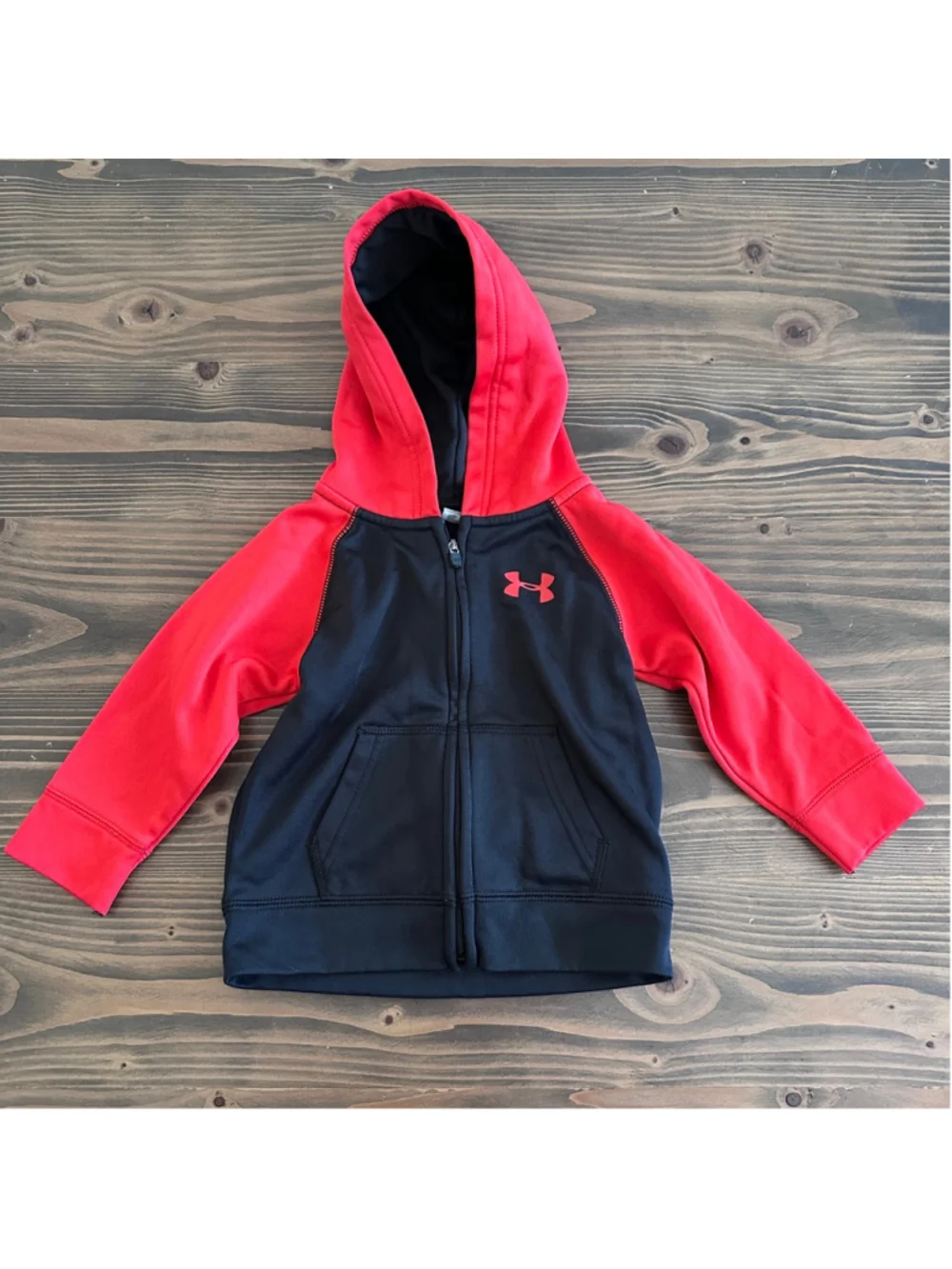 Under Armour Baby Hoodie 18M Black Red Full Zip Fleece Athletic